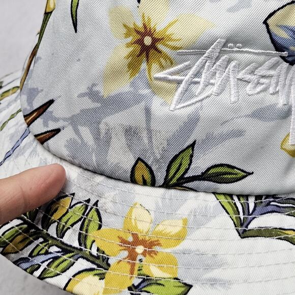 Stussy Paradise Bucket Hat Large / XL Blue Yellow Floral Cap Hawaiian Surf Skate - Picture 2 of 6